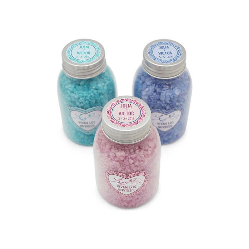 Se original y regala sales aromaticas personalizadas como detalle de boda. Un practico regalo a buen precio. Colores a elegir. E