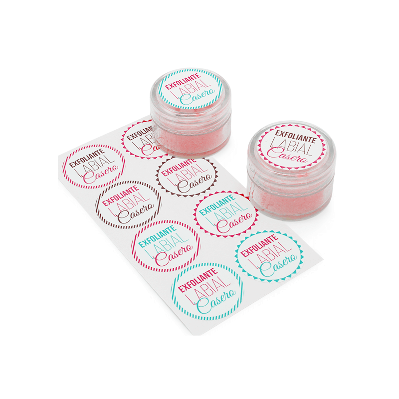 En Gran Velada puedes comprar pegatinas para el packaging de cosméticos, como estas exfoliante labial. Amplio catálogo de pegati