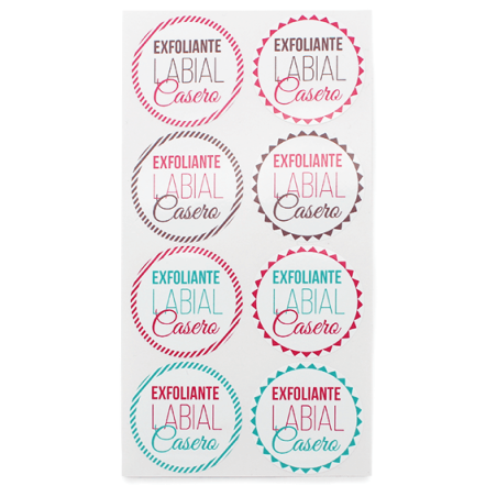 En Gran Velada puedes comprar pegatinas para el packaging de cosméticos, como estas exfoliante labial. Amplio catálogo de pegati