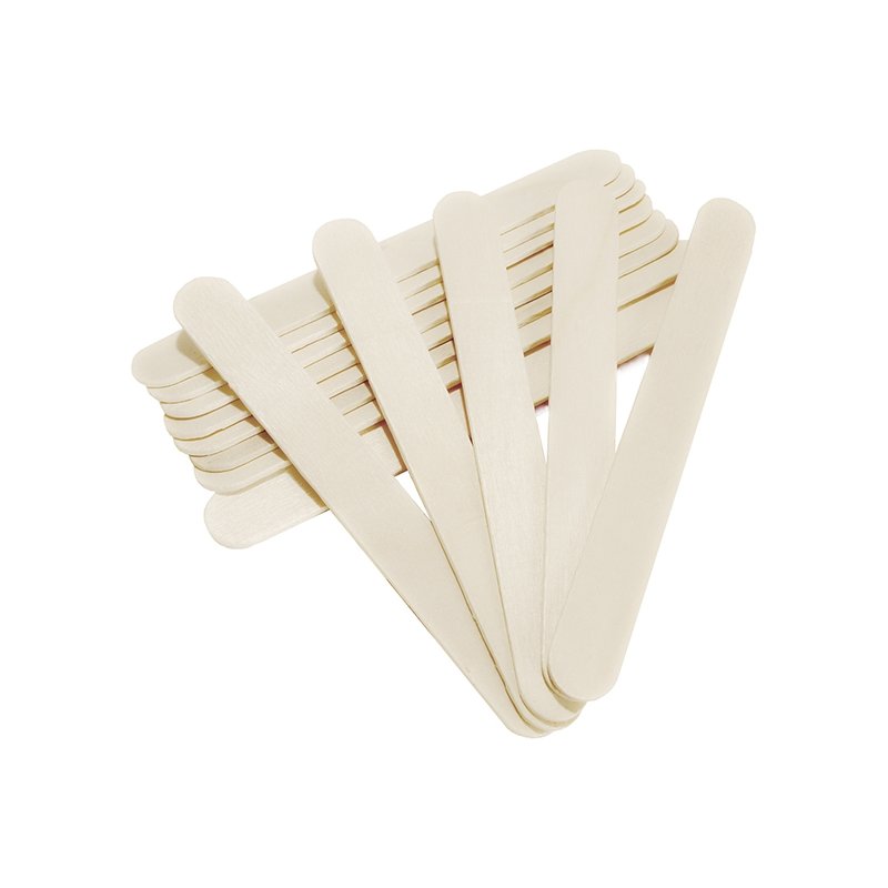 Pack de 100 unidades de espatulas de madera desechables, ideales para manualidades. Fabricadas con madera de chopo canadiense. E