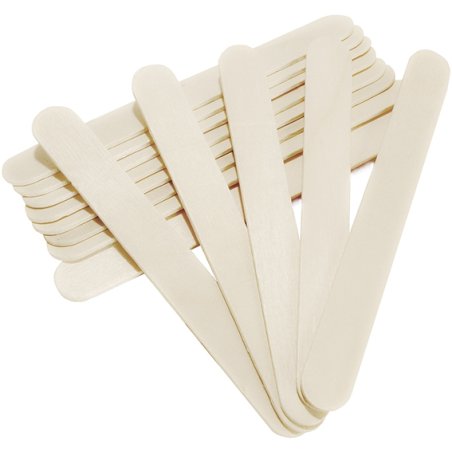 Pack de 100 unidades de espatulas de madera desechables, ideales para manualidades. Fabricadas con madera de chopo canadiense. E