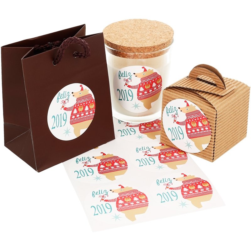 ¡Dale un toque mágico a tus regalos! Adquiere nuestras pegatinas de Navidad, como el encantador osito feliz año. ¡Envío rápido y