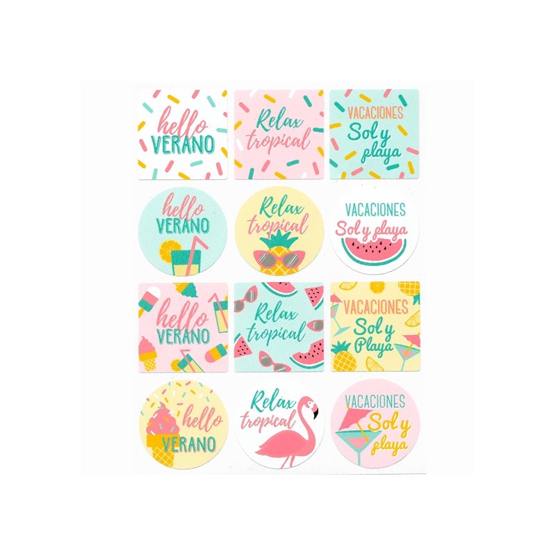 En Gran Velada puedes comprar pegatinas para packaging, como este mix de verano. Amplio catalogo. Servicio de personalizacion. E
