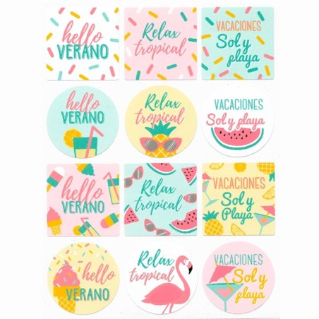 En Gran Velada puedes comprar pegatinas para packaging, como este mix de verano. Amplio catalogo. Servicio de personalizacion. E
