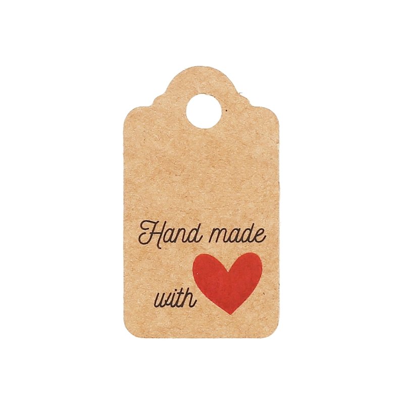 En Gran Velada puedes comprar etiquetas de carton kraft, como este modelo hand made with love. Amplio catalogo. Se venden en pac