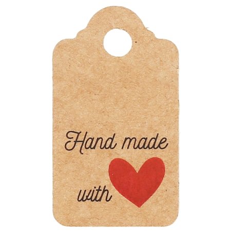 En Gran Velada puedes comprar etiquetas de carton kraft, como este modelo hand made with love. Amplio catalogo. Se venden en pac