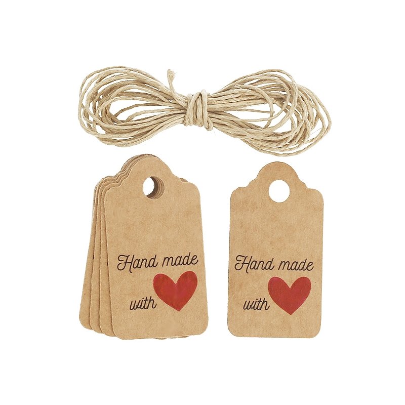 En Gran Velada puedes comprar etiquetas de carton kraft, como este modelo hand made with love. Amplio catalogo. Se venden en pac