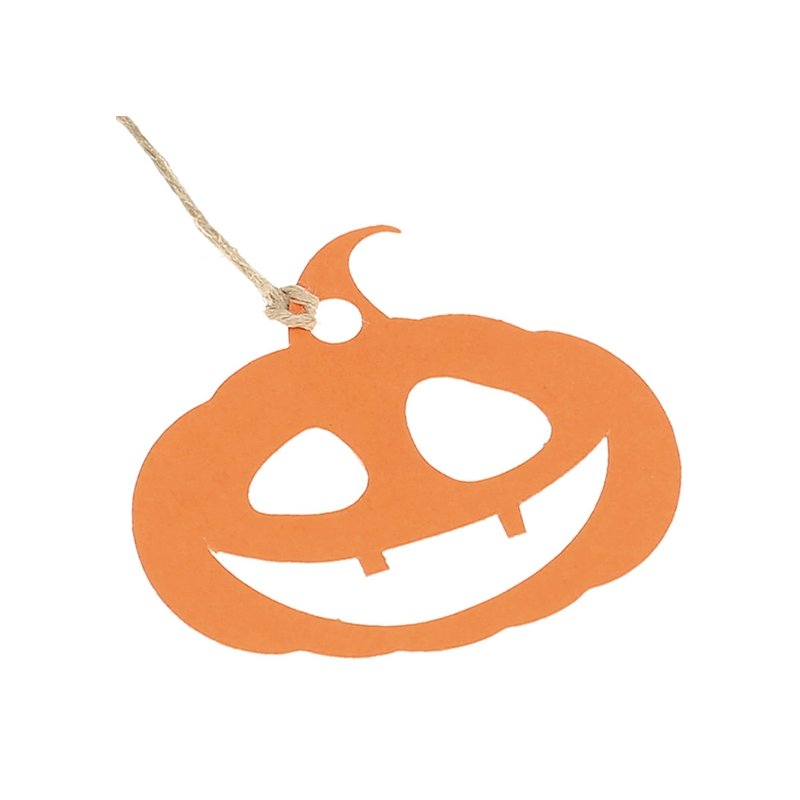 En Gran Velada puedes comprar etiquetas de cartón, como este modelo con la silueta de una calabaza. Son ideales para detalles y 