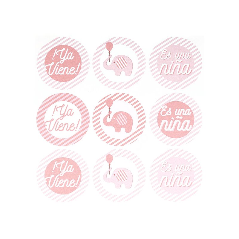 En Gran Velada puedes comprar pegatinas infantiles, como este modelo ¡Es una niña!, ideal para baby shower. Diseño propios. Serv