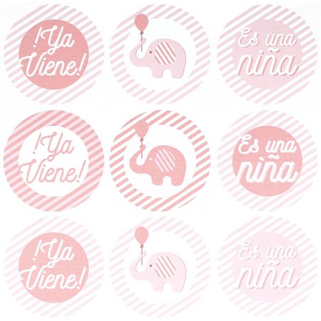 En Gran Velada puedes comprar pegatinas infantiles, como este modelo ¡Es una niña!, ideal para baby shower. Diseño propios. Serv