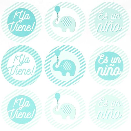 En Gran Velada puedes comprar pegatinas infantiles, como este modelo ¡Es un niño!, ideal para baby shower. Diseño propios. Servi
