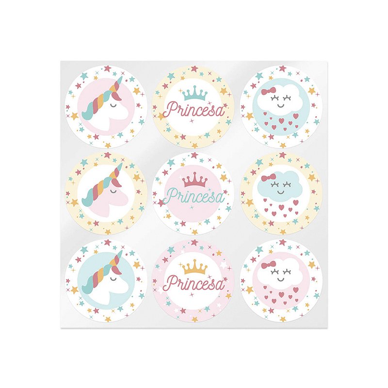 En Gran Velada puedes comprar pegatinas infantiles, como este modelo de unicornio y princesa. Amplio catálogo. Servicio de perso