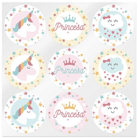 En Gran Velada puedes comprar pegatinas infantiles, como este modelo de unicornio y princesa. Amplio catálogo. Servicio de perso
