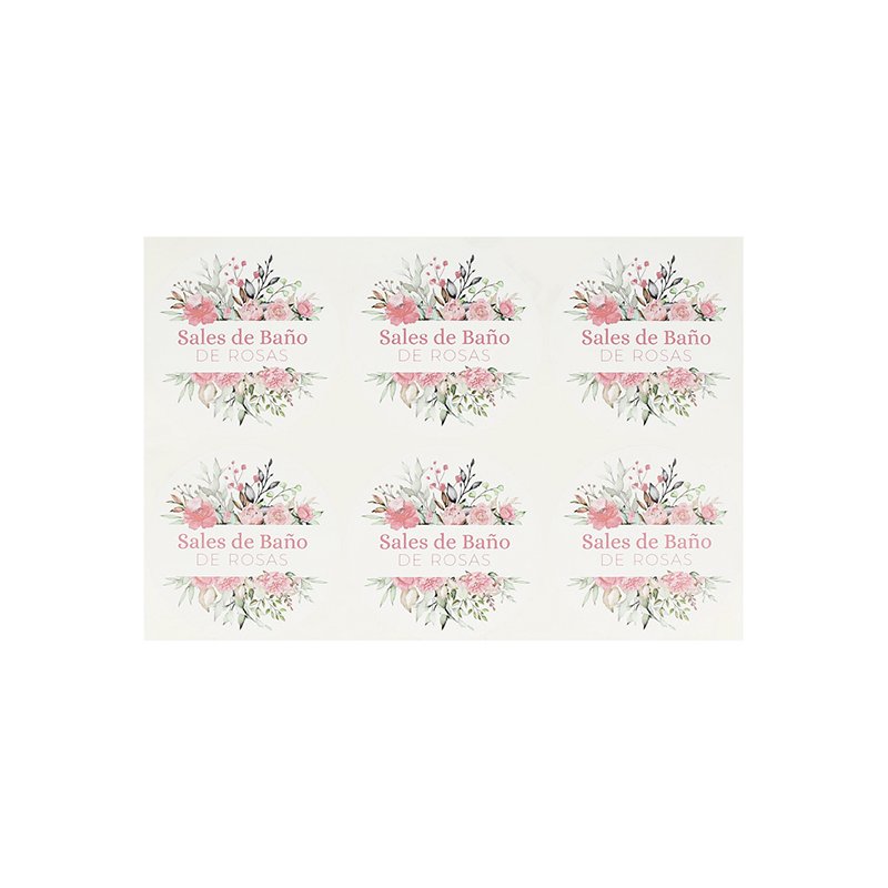 En Gran Velada puedes comprar pegatinas para tus elaboraciones cosmeticas, como estas para sales de baño de rosas. Son redondas.