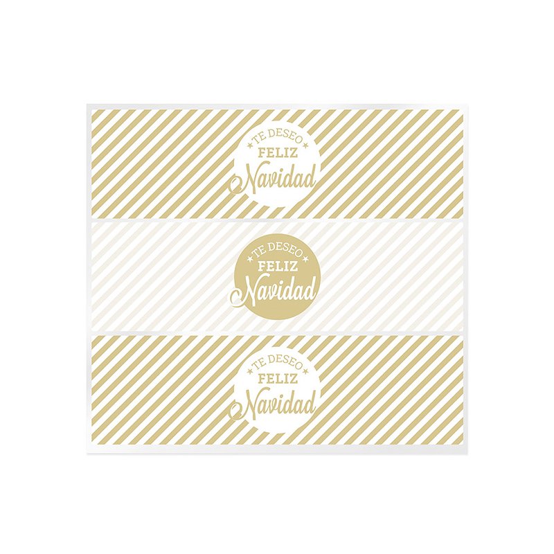 En Gran Velada puedes comprar pegatinas Feliz Navidad para el packaging de tus regalos. Este modelo es dorado. Amplio catálogo. 
