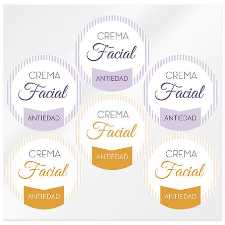 En Gran Velada puedes comprar pegatinas para tus cosméticos DIY, como estas para crema facial antiedad. ¡Resistentes! Diseños pr