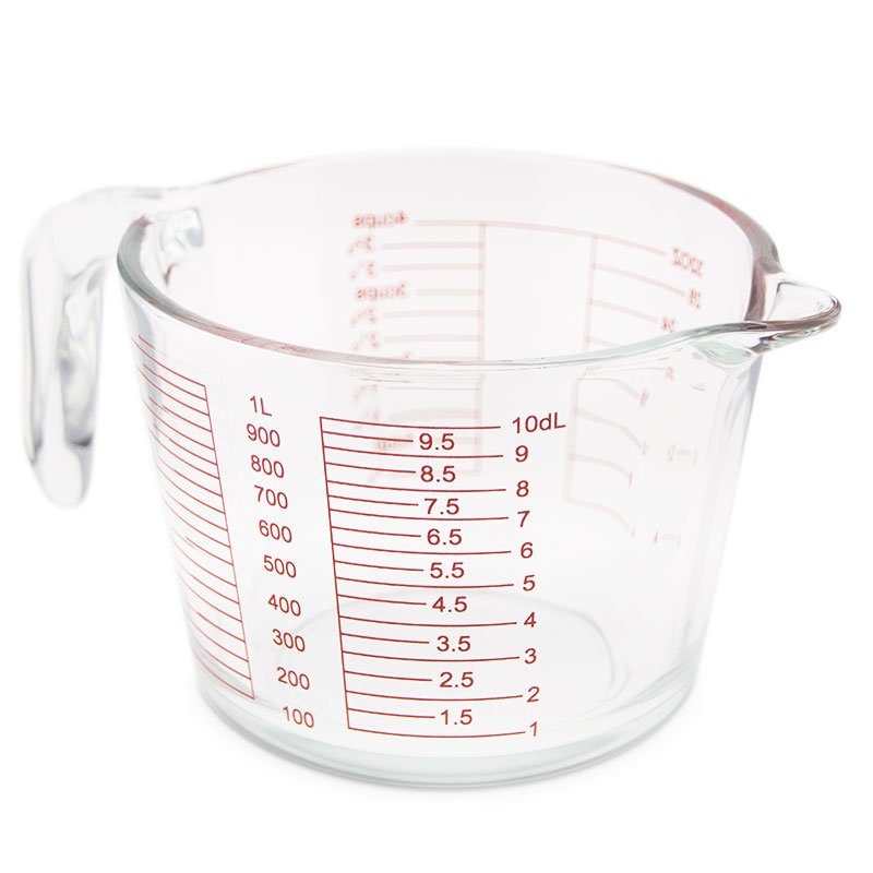 En Gran Velada puedes comprar jarra medidora de cristal de 1000 ml. Mide en ml, dl, onzas y cups. Muy util y practica. Apta para