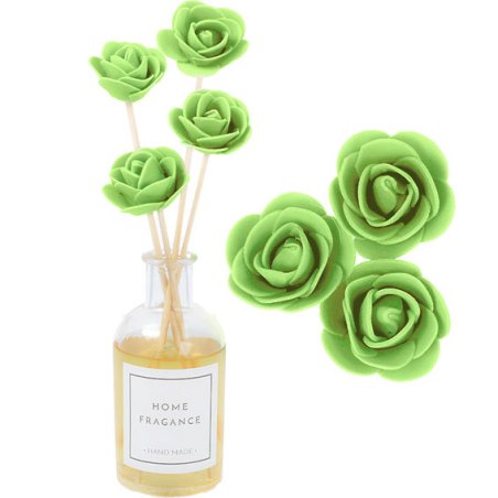 Varillas de rattan para mikado en Gran Velada. Con flores en vibrante verde pistacho. ¡Absorción fácil y disponibles en varios c