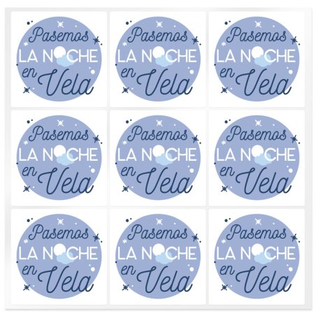 En Gran Velada puedes comprar pegatinas para velas, como este modelo "Pasemos la noche en vela". Amplio catálogo. Diseños exclus