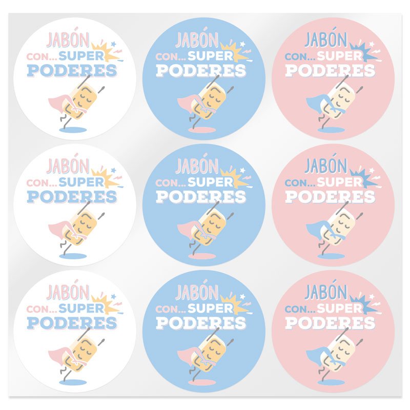 En Gran Velada puedes comprar pegatinas, como este modelo "Jabón con superpoderes". Diseños propios y buen precio. Envíos rápido