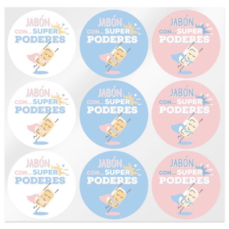 En Gran Velada puedes comprar pegatinas, como este modelo "Jabón con superpoderes". Diseños propios y buen precio. Envíos rápido