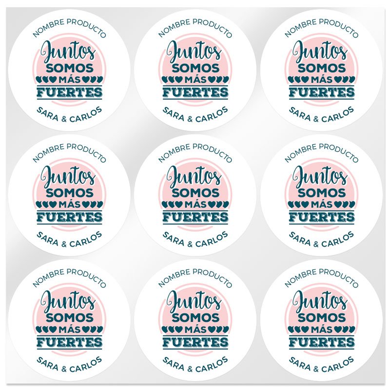 En Gran Velada puedes comprar pegatinas, como este modelo "Juntos somos más fuertes" para personalizar con nombres. Buen precio.