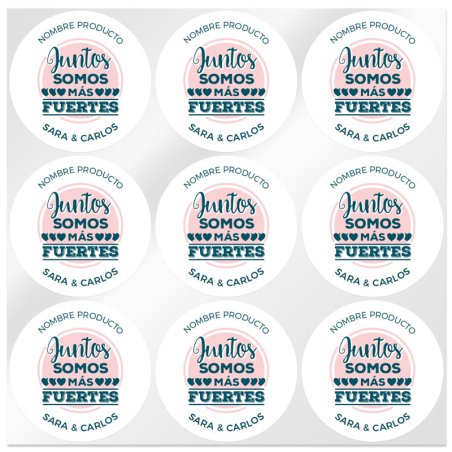En Gran Velada puedes comprar pegatinas, como este modelo "Juntos somos más fuertes" para personalizar con nombres. Buen precio.