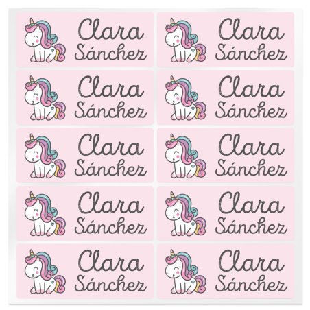 En Gran Velada puedes comprar pegatinas infantiles, como este modelo con un unicornio para personalizar con nombre o una palabra