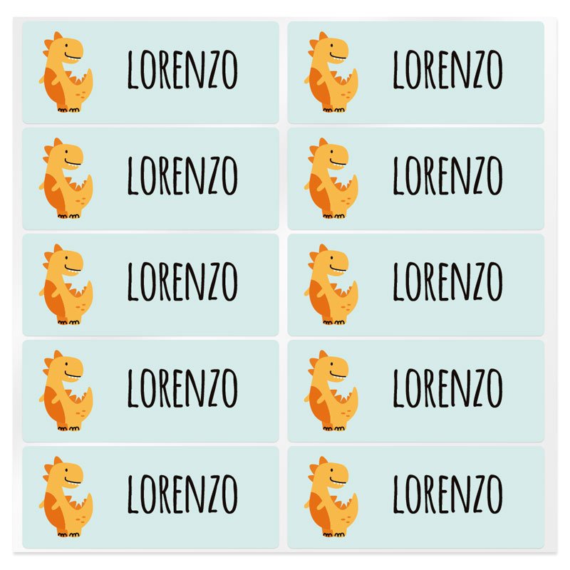 En Gran Velada puedes comprar pegatinas infantiles, como este modelo con un dinosaurio para personalizar con nombre o una palabr