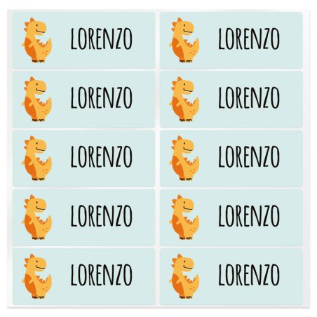 En Gran Velada puedes comprar pegatinas infantiles, como este modelo con un dinosaurio para personalizar con nombre o una palabr