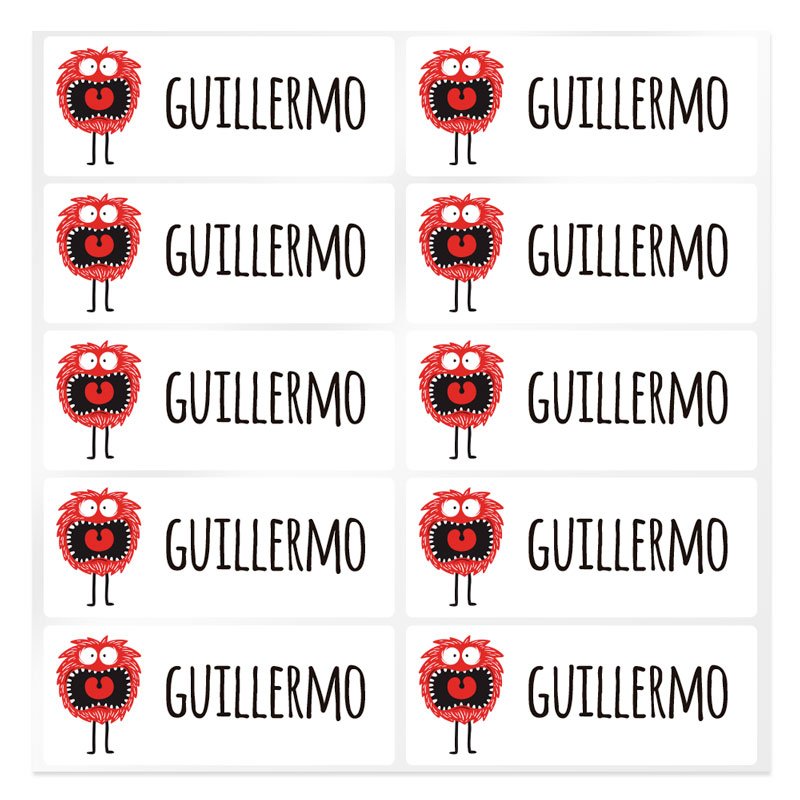 En Gran Velada puedes comprar pegatinas infantiles, como este modelo con un monstruo para personalizar con nombre o una palabra.