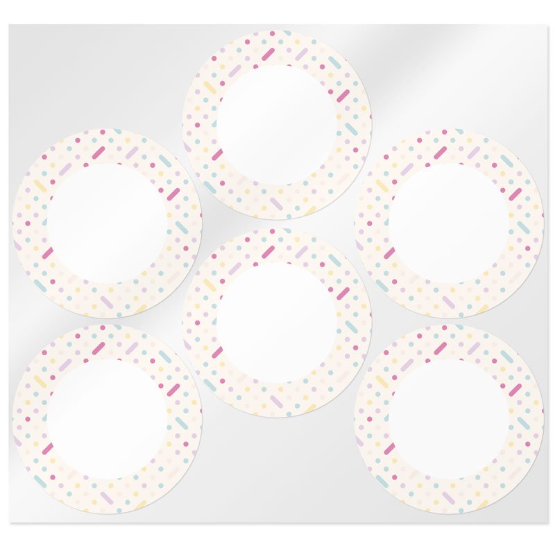 En Gran Velada puedes comprar pegatinas para packaging, como estas redondas con decoración abstracta de colores. Diseños exclusi