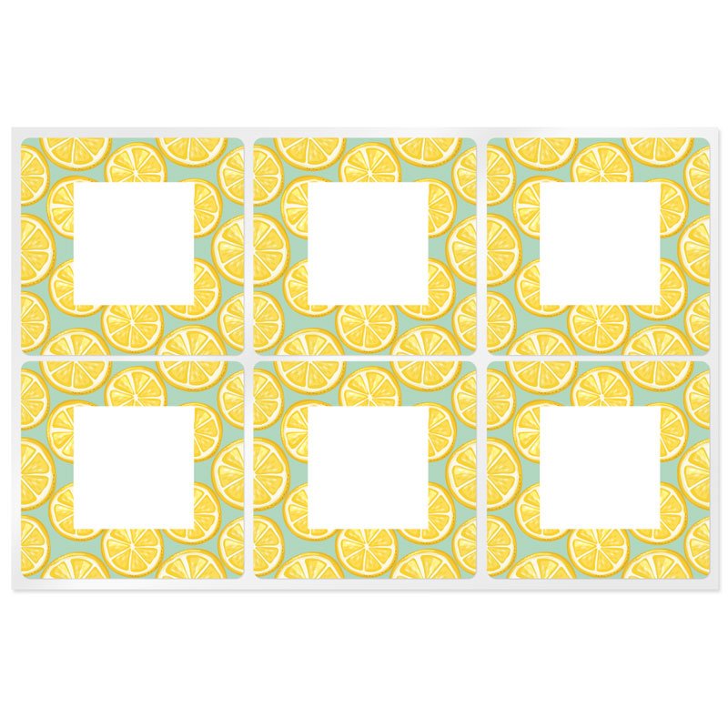 En Gran Velada puedes comprar pegatinas para packaging, como este modelo cuadrado decorado con naranjas. Diseños exclusivos. Env