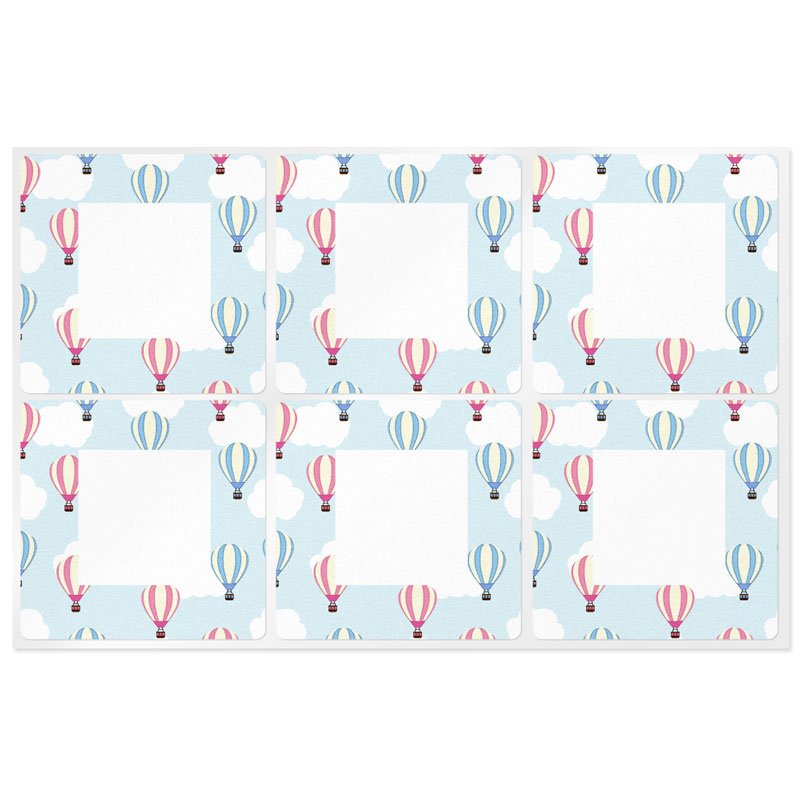 En Gran Velada puedes comprar pegatinas para packaging, como este modelo con globos aerostáticos. Diseños exclusivos. Envíos ráp