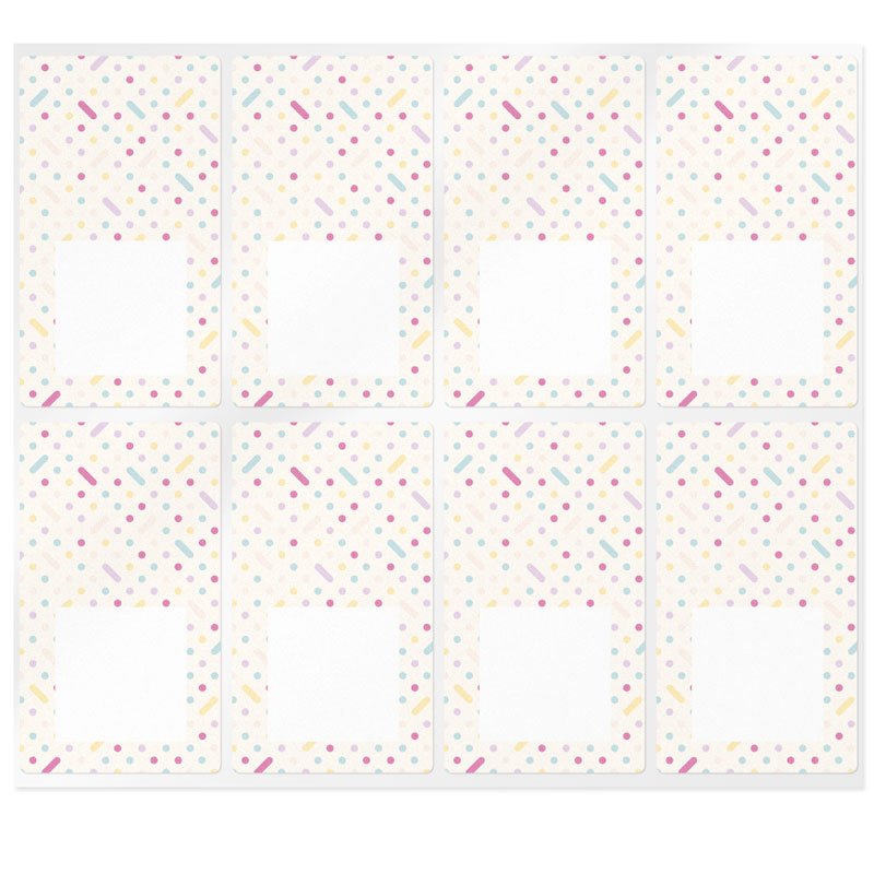 En Gran Velada puedes comprar pegatinas para packaging, como este modelo party, decorado con muchos colores. Diseños exclusivos.
