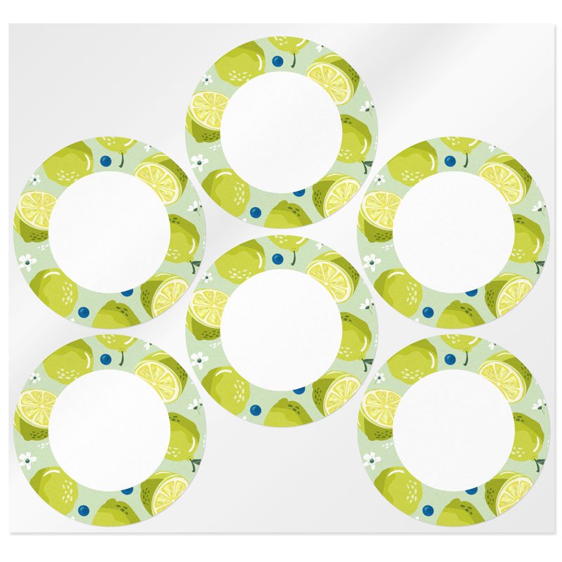 En Gran Velada puedes comprar pegatinas para packaging, como este modelo citrus. Tiene formato redondo. Diseños exclusivos. Enví
