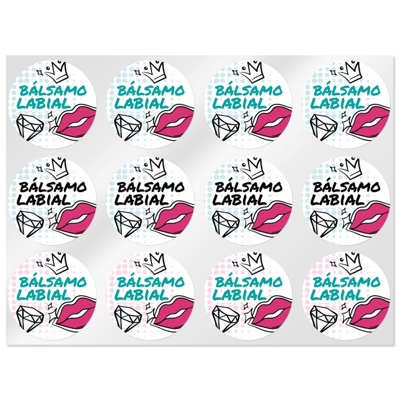 En Gran Velada puedes comprar pegatinas, como estas para balsamo labial juvenil. Servicio de personalizacion. Diseños exclusivos