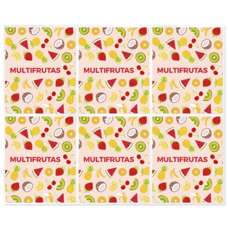 En Gran Velada puedes comprar pegatinas para el packaging de tus labiales, como estas de multifrutas. Amplio catálogo. Diseños e