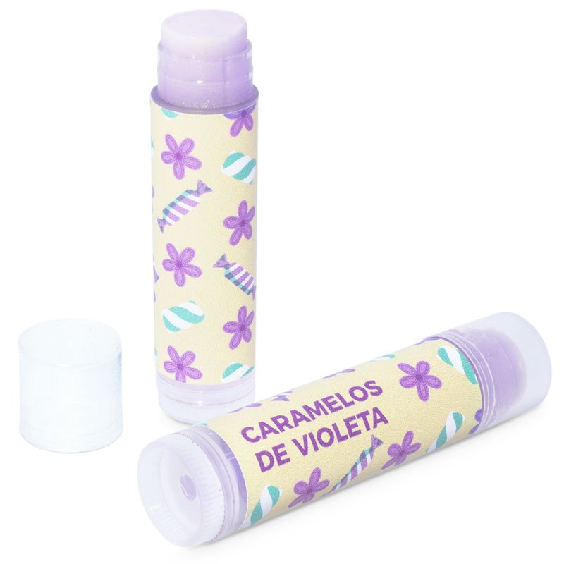 En Gran Velada puedes comprar pegatinas para el packaging de tus labiales, como estas de caramelos de violeta. Amplio catálogo. 
