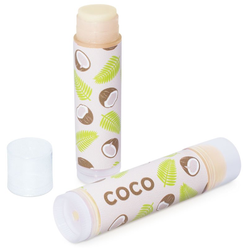 En Gran Velada puedes comprar pegatinas para el packaging de tus labiales, como estas de coco. Amplio catálogo. Diseños exclusiv