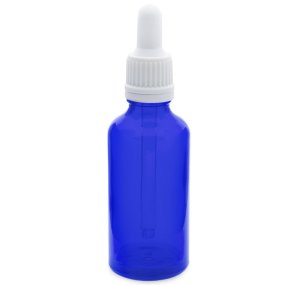 Frasco cristal azul 50 ml conta-gotas branco
