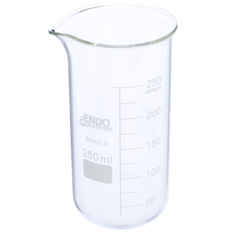 Vaso de precipitado de vidrio 250 ml con doble graduación. Ideal para cremas y cosmética casera. ¡Compra en Gran Velada con enví