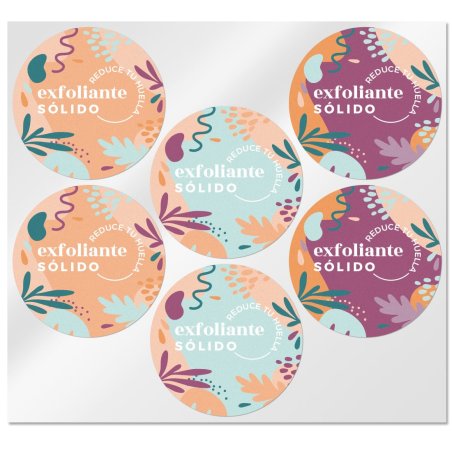 En Gran Velada puedes comprar pegatinas para packaging, como estas de exfoliante sólido. Amplio catálogo. Servicio de personaliz