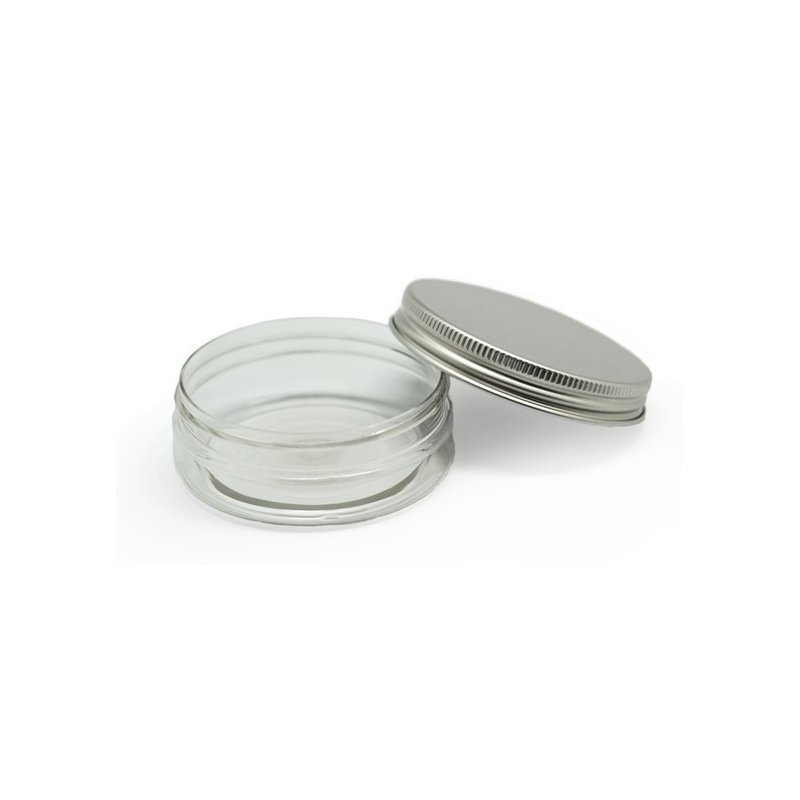 Entra en nuestra tienda y compra el tarro transparente 50 ml tapa de aluminio y lleva siempre contigo tus cosméticos. A un clic 