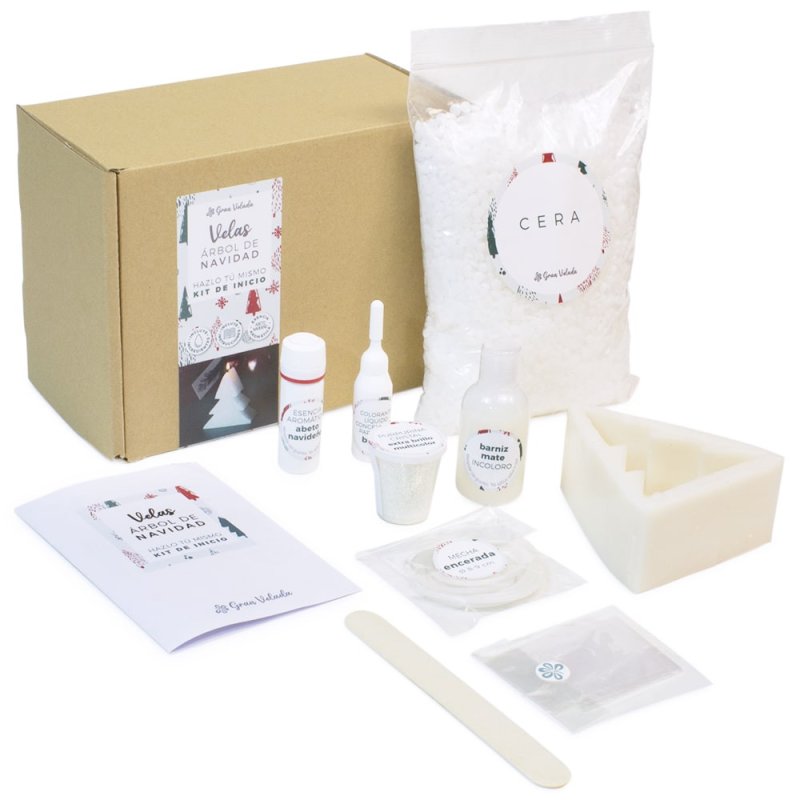 Materiales + instrucciones para hacer 5 velas árbol de Navidad caseras. ¡Todo incluido en este kit de Gran Velada! Fácil de usar