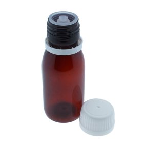 Garrafa plastico ambar de 60 ml com obturador contagotas selado por atacado