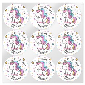 Pegatinas personalizadas unicornio redondas pequeñas