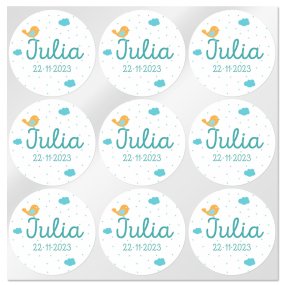 Pegatinas personalizadas nubes y pájaro redondas pequeñas