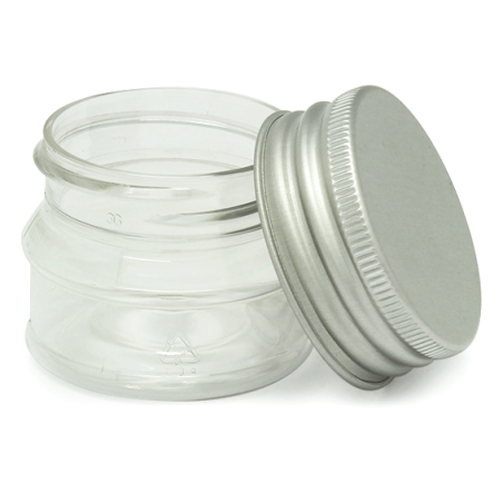 En Gran Velada puedes comprar envases al por mayor en formato ahorro, como este tarro transparente de 30 ml con tapa de aluminio