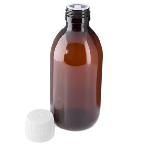 Garrafa plastico ambar 250ml tampa rosca inviolavel com vedante gota.